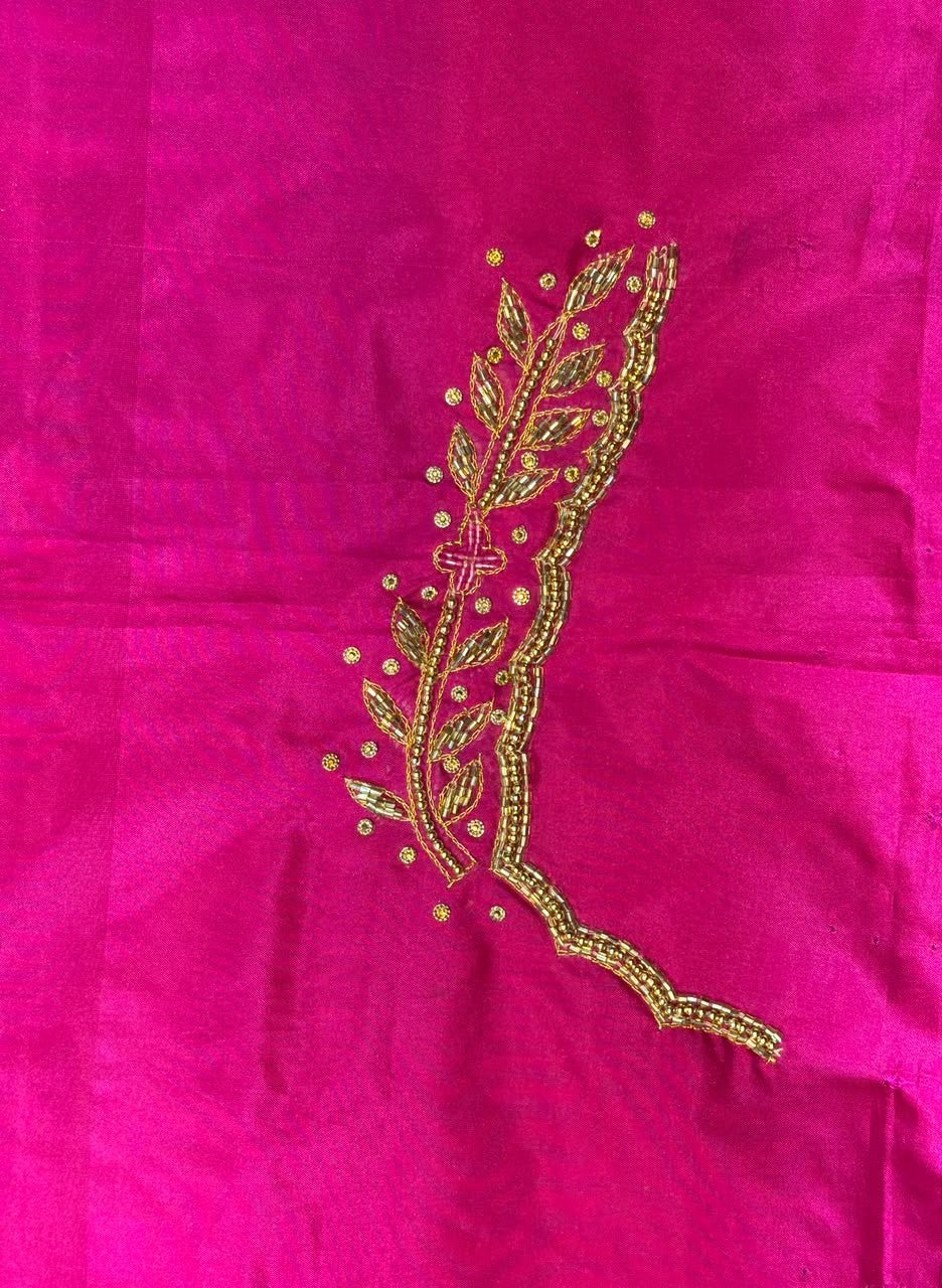 Premium Handcrafted Maggam Work Blouse – Long Tassels & Short Border