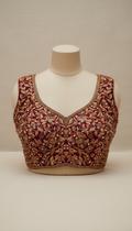 Berry velvet hand-embroidered Maggam blouse