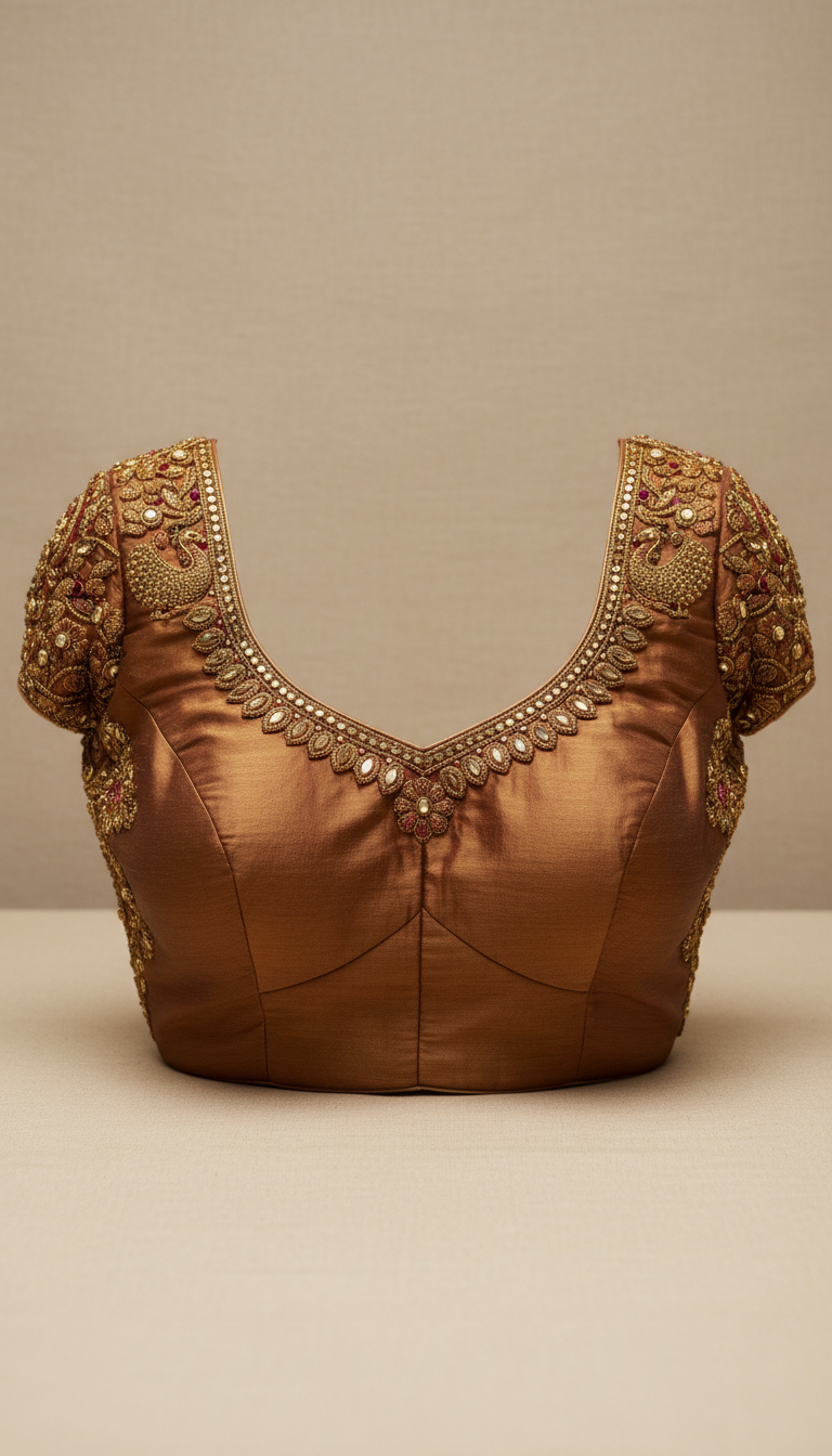 Burnished bronze silk Maggam blouse
